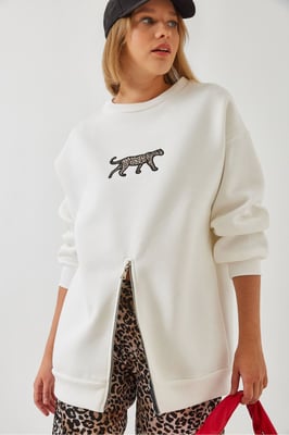 Geborduurd Crewneck Sweatshirt met Rits