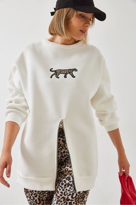 Geborduurd Crewneck Sweatshirt met Rits