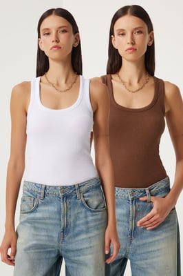 Aansluitende U-hals Gebreide 2-Pack Tanktop