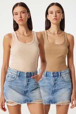 Fitted U-hals Gebreide 2-Pack Tanktop