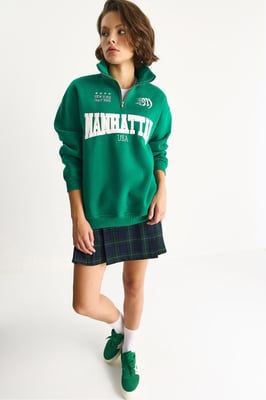 Achter Gedrukt Lange Mouw Rits Kraag Sweatshirt