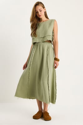 Texturerad Blus och Kjol Muslin Tyg Tvådelat Set