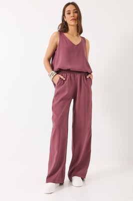 V-hals Katoenen Blouse-Broek Tweedelig Set