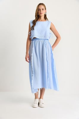 Texturerad blus och kjol i muslintyg, tvådelat set