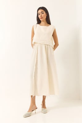 Texturerad Blus och Kjol Av Muslin Tvådelat Set
