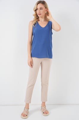 Gestepte V-hals Mouwloze Blouse