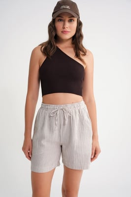 Hoge Taille Gestreepte Wijde Short