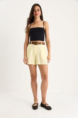 Linnenmix Relaxed Fit Wijde Pantalonshorts met Zakken