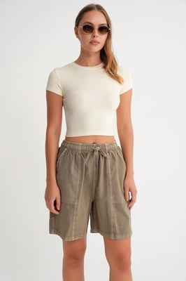Hoge Taille Katoenen Mini Shorts met Touwtrekkoord