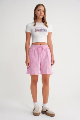 Hoge taille katoenen mini shorts met trekkoord