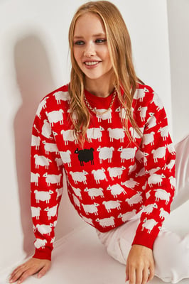 Mönstrad Tjock Stickad Crew Neck Tröja