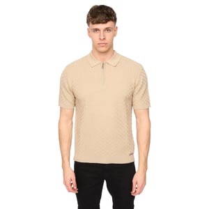 Duck and Cover Mens Danvers Knitted Quarter Zip Polo Shirt (Stone)