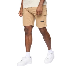 Crosshatch Heren Utilate Elastische Taille Cargo Shorts (Stone)