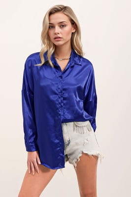 Oversized Satin Knapp-frontskjorta