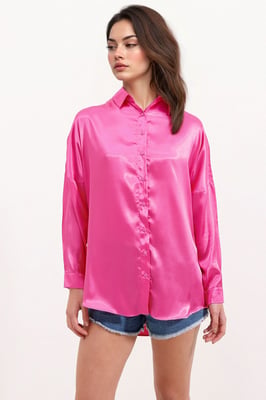 Oversized Satijnen Knopenblouse