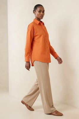 Oversized Overhemd met Lange Mouwen van Poplin met Knopsluiting