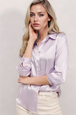 Satin Lange Mouw Knopshirt