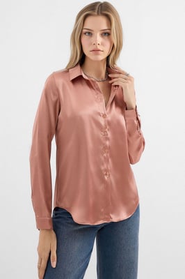 Satijnen Overhemdbedshirt met Lange Mouwen