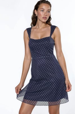 Polka Dots Mini Tulle Jurk met Hart Kraag