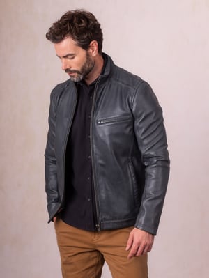 Penton Leather Jacket in Graphite Blue