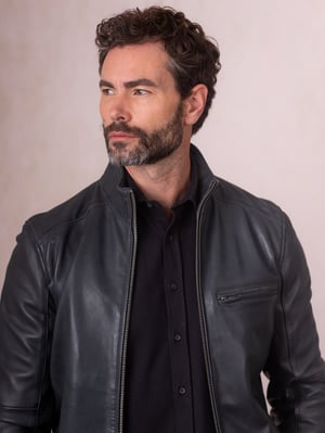 Penton Leather Jacket in Graphite Blue
