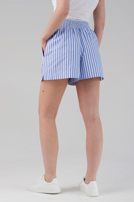 Blue Cotton Striped Elasticated Waist Shorts