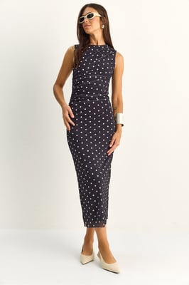 Gestippelde Bodycon Midi Jurk