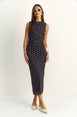 Gestippelde Bodycon Midi Jurk