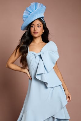 Petite Lisa Tan Statement Bow Crepe Midi Dress