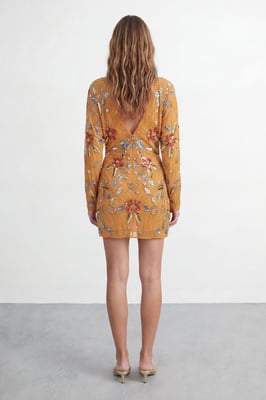 Premium Hand Embellished Plunge Mini Dress with Kimono Sleeve