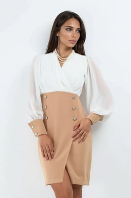 V-hals Midi-jurk met Knoopdetails