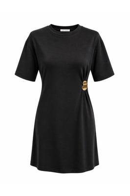 Korte Mouwen Mini T-Shirt Jurk met Steen Accessoire