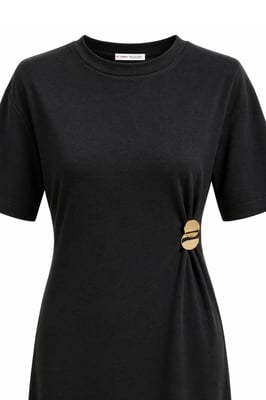 Korte Mouwen Mini T-Shirt Jurk met Steen Accessoire