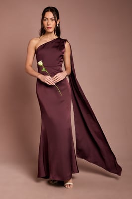 Coast Honoured Petite Drape One Shoulder Satin Maxi Bridesmaid Dress