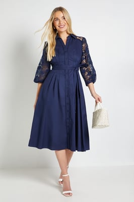 Petite Cotton Lace Belted Shirt Dress