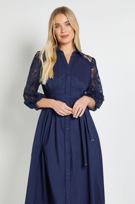 Petite Cotton Lace Belted Shirt Dress