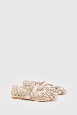 Faith: Maddie Faux Leather Diamante Mary Jane Ballerinas