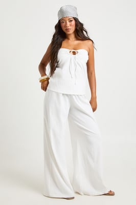 Linen Look Frayed Hem Beach Trousers