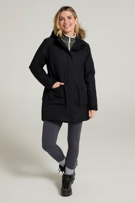 'Tarka' Women's Long Jacket Waterproof Winter Warm Padded Coat Black