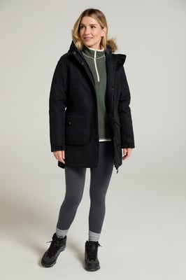 'Tarka' Women's Long Jacket Waterproof Winter Warm Padded Coat Black