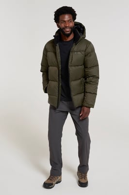'Frost' Men's Padded Down Jacket Water Resistant Warm Hooded Puffer Winter Coat Khaki