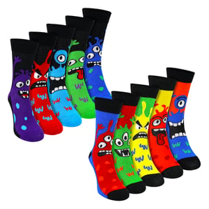 10 Pack Mens Cotton Monster Socks Fun Patterned Everyday Casual Socks