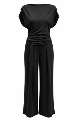 Hoge Taille Wijde Pijpen Brei Co-Ord Set met Boothals