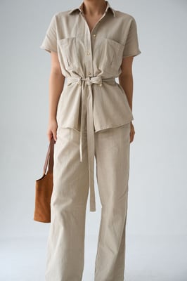 Gevouwen Middelhoge Taille Wijde Pijpen Twee-delige Co-ord Set