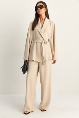 Hoge Taille Strikdetail Sjaalkraag Co-ord Set