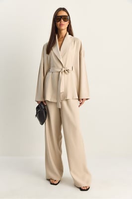 Hoge Taille Strikdetail Sjaalkraag Co-ord Set