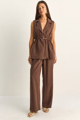 Hoge Taille Brede Pijpen Co-ord Set met Coltrui