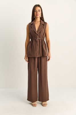 Hoge Taille Brede Pijpen Co-ord Set met Coltrui