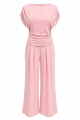 Hoge Taille Wijde Pijpen Brei Co-Ord Set met Boothals