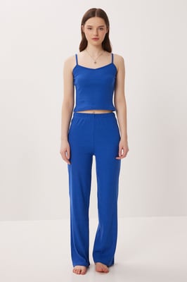 V-hals Geribbeld Gebreid Pyjama Set